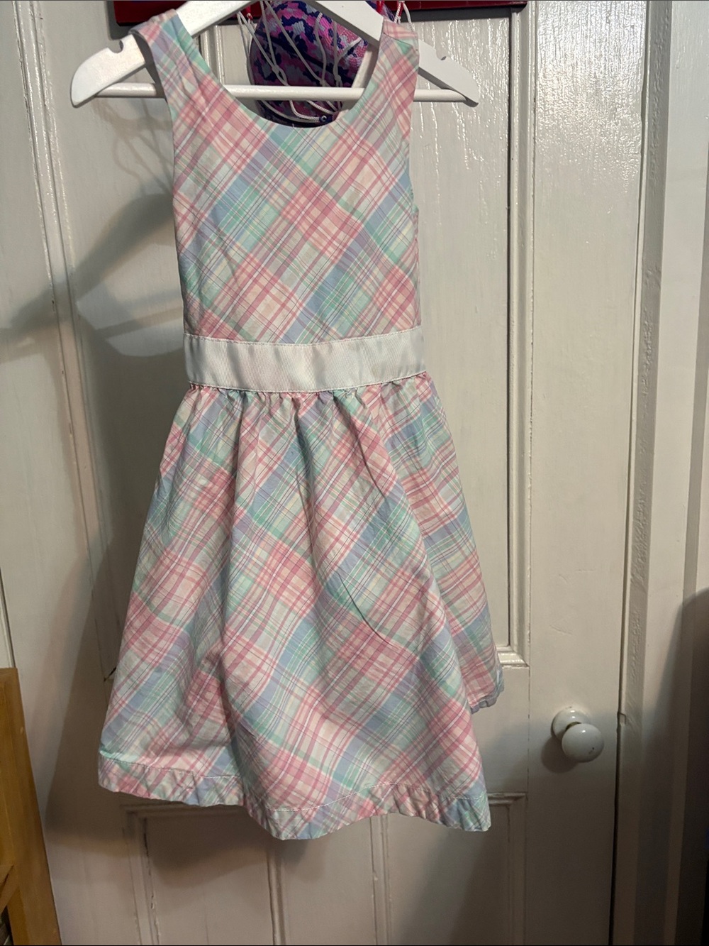 Hope and Henry Size 4 Pastel Plaid Sleeveless Dress with White Waistband